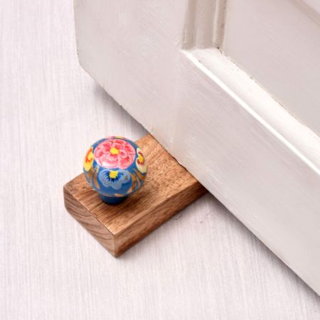 Multi Colour Flower Ceramic Wooden Door Stopper